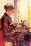 Mary Cassatt - Woman by a Window Feeding Her Dog 1880