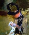 Mary Cassatt - Woman in Black and Green Bonnet, Sewing 1880