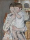 Mary Cassatt - Woman and child in front of a shelf which are placed a jug and basin 1889