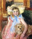 Mary Cassatt - Sara in a Large Flowered Hat Looking Right Holding Her Dog 1902