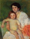 Mary Cassatt - Nude Baby on Mother`s Lap Resting Her arm on the Back of the Chair 1913