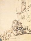 Rembrandt van Rijn - A Woman with a Child Frightened by a Dog 1636