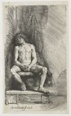 Rembrandt van Rijn - Nude man seated before a curtain 1646